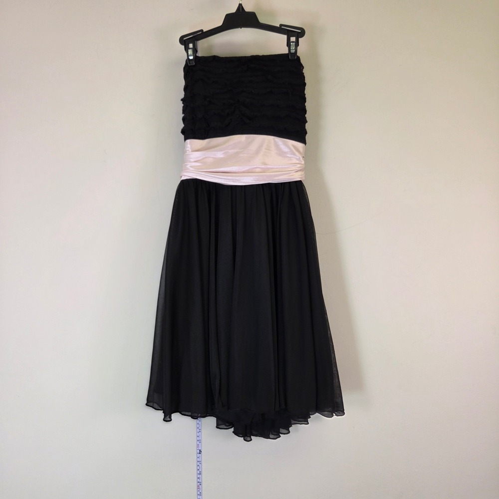 ELH Studio Black Pink Strapless Ruffle Chiffon Cocktail Dress NWT
